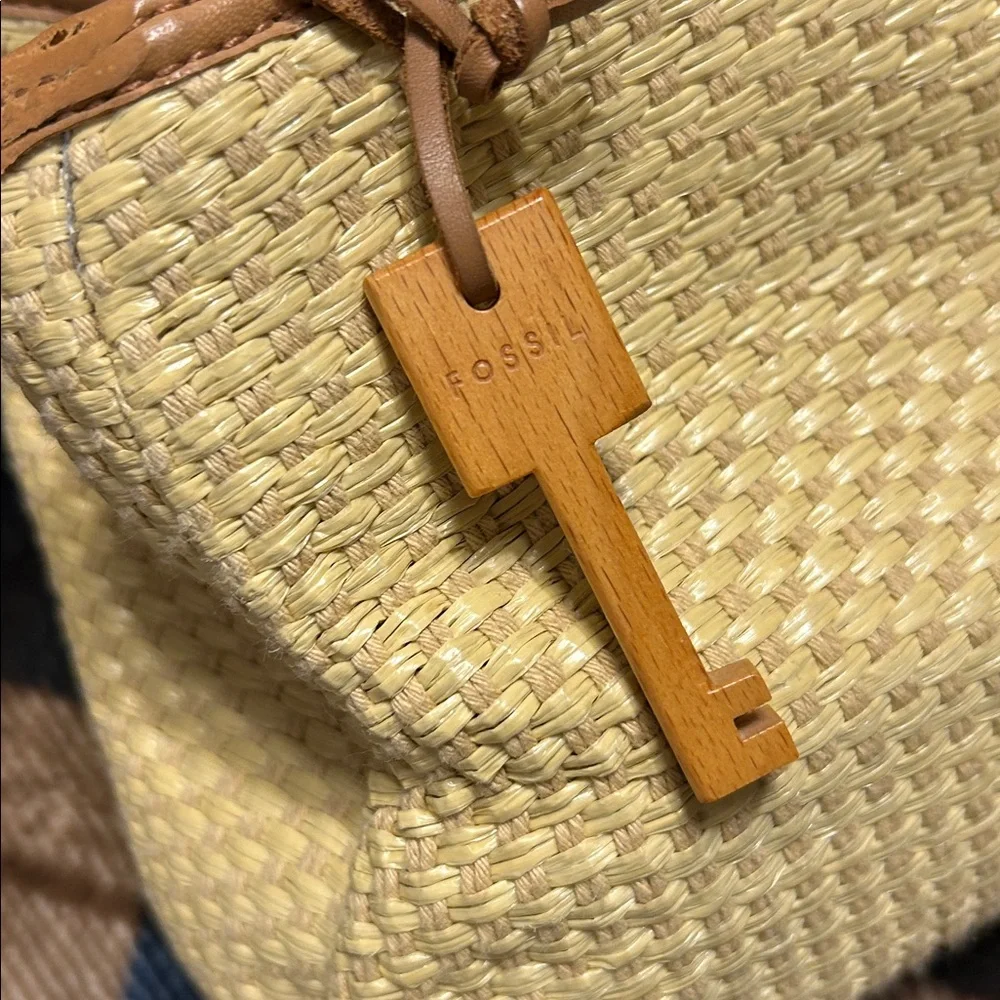 Fossil Tan Woven Tote with Wooden Handles - Picture 2 of 14